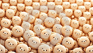 Plush teddy bears arranged in a cheerful pattern