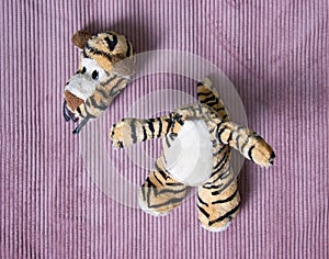 Plush tigger with a torn head. Torn toy