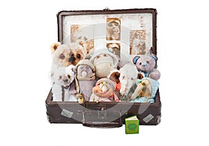 Plush toys in an old suitcase