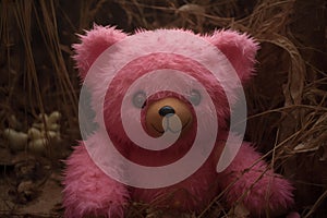 Plushy Pink bear toy animal. Generate Ai photo