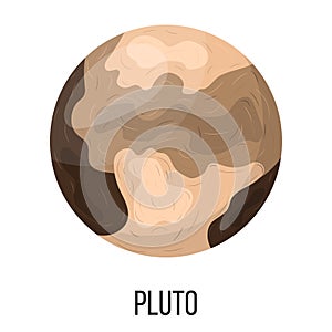 Pluto planet isolated on white background. Planet of solar system. Cartoon style vector illustration for any design