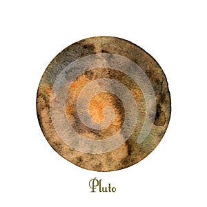Pluto planet watercolor isolated on white background. Watercolour hand drawn gray, rose and beige planet magic art work