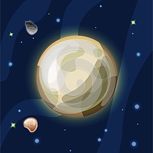 Pluto vector cartoon illustration. Plutonus, or Pluto - dwarf planet of Solar system in dark deep blue space, isolated