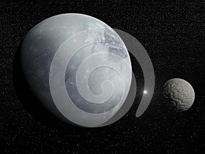 Pluton, Charon and Polaris star - 3D render