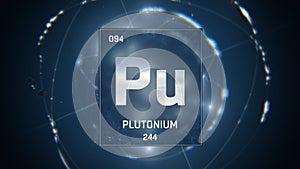 Plutonium as Element 94 of the Periodic Table 3D illustration on blue background