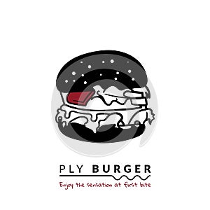 Ply burger logo design in black bread for burger shop template design