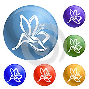 Plyumeriya flower icons set vector