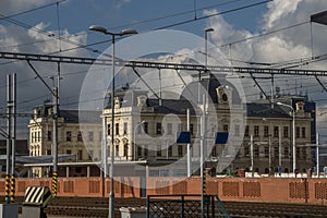 Plzen main station in autumn color sunny day