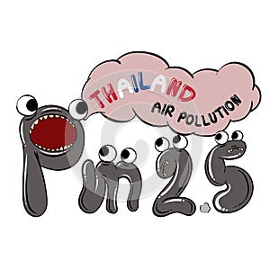 pm 2.5, Pm 2.5 cartoon on white background.