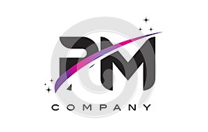 PM P L Black Letter Logo Design with Purple Magenta Swoosh