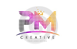 PM P L Letter Logo Design with Magenta Dots and Swoosh