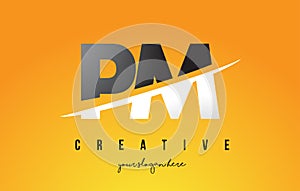 PM P L Letter Modern Logo Design with Yellow Background and Swoosh.