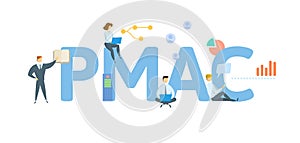 PMAC, Period Moving Average Cost. Concept with keyword, people and icons. Flat vector illustration. Isolated on white.