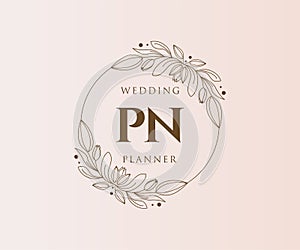 PN Initials letter Wedding monogram logos collection, hand drawn modern minimalistic and floral templates for Invitation cards,