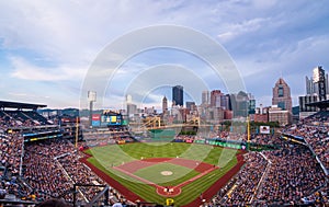 PNC Park, home field to the Pirates playing the Milwaukee Brewers on a summer night