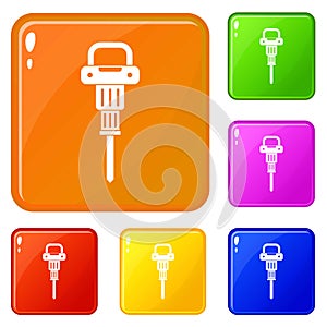 Pneumatic hammer icons set vector color