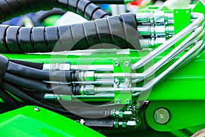 Pneumatic, hydraulic machinery made of steel closeup