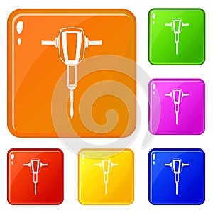Pneumatic plugger hammer icons set vector color