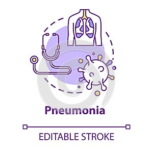 Pneumonia concept icon. Lung inflammation. Disease diagnosis. Respiratory illness. Bronchi, trachea. Healthcare idea