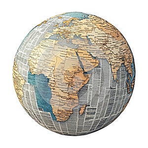 PNG Earth Globe Made of Newspaper on Transparent Background - Ai Generated