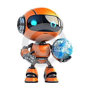 PNG Small Robot Holding Planet in Hands on Transparent Background - Ai Generated