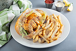 Po boy sandwich with fried shrimp