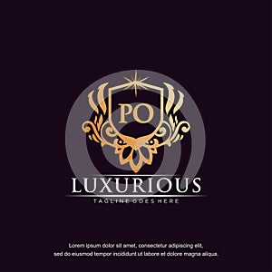 PO initial letter luxury ornament gold monogram logo template vector art