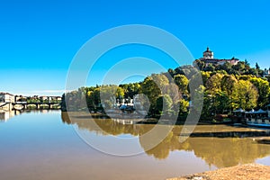 The Po River and the Monte dei Cappuccini in Turin, Italy