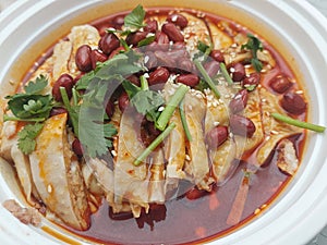 Poached chicken in chili sauce