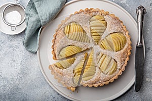 Poached pear and almond frangipane tart