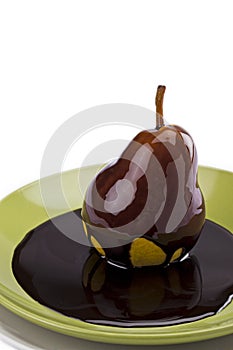 Poached pear with chocolate