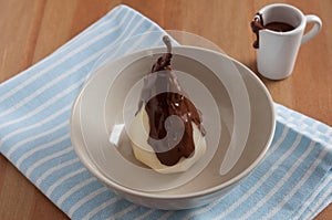 Poached pear with chocolate