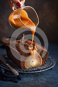 Poached pear ginger cake