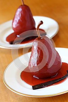 Poached pear in red wine