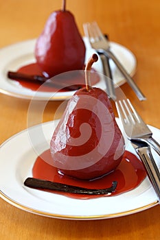 Poached pear in red wine