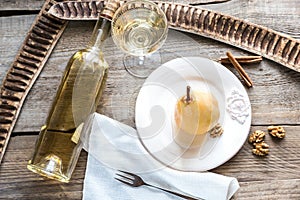 Poached pear in white wine