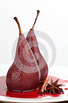 Poached pears in red wine