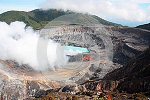 Poas Volcano Crater with its acid lake and fumarole Costa Rica
