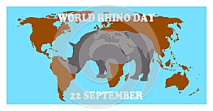Poate of a rhino superimposed on the world map photo