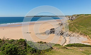 Pobbles beach The Gower Peninsula Wales uk popular tourist destination and next to Three Cliffs Bay in summer