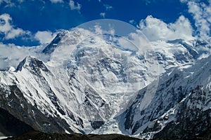 Pobeda peak from South Engilchek Inylchek glacier in Tian-Shan mountains