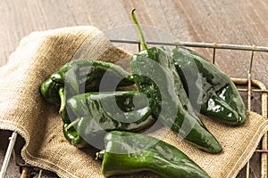 Poblano Peppers in wire basket