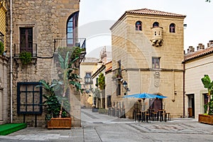Poble Espanyol with traditional spanish architectures in Barcelona, Spain. Nobody, traditional spanish style small village