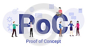 Poc proof of concept with big word or text and team people with modern flat style - vector photo