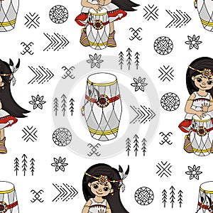 POCAHONTAS RHYTHM American Native Culture Seamless Pattern