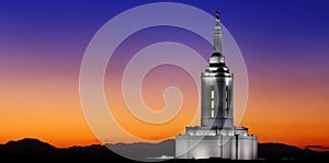 Pocatello Idaho LDS Mormon Temple with Lights at Sunset