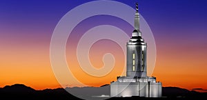 Pocatello Idaho LDS Mormon Temple with Lights at Sunset