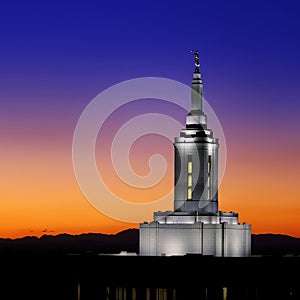 Pocatello Idaho LDS Mormon Temple with Lights at Sunset