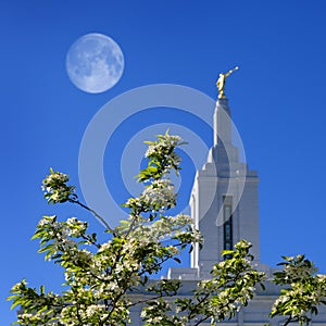 Pocatello Idaho Temple LDS Mormon Church of Jesus Christ Religion Sacred Full Moon Blur