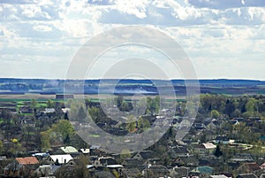 pochaiv aerial view at pochayev town in the ternopil oblast province of western ukraine